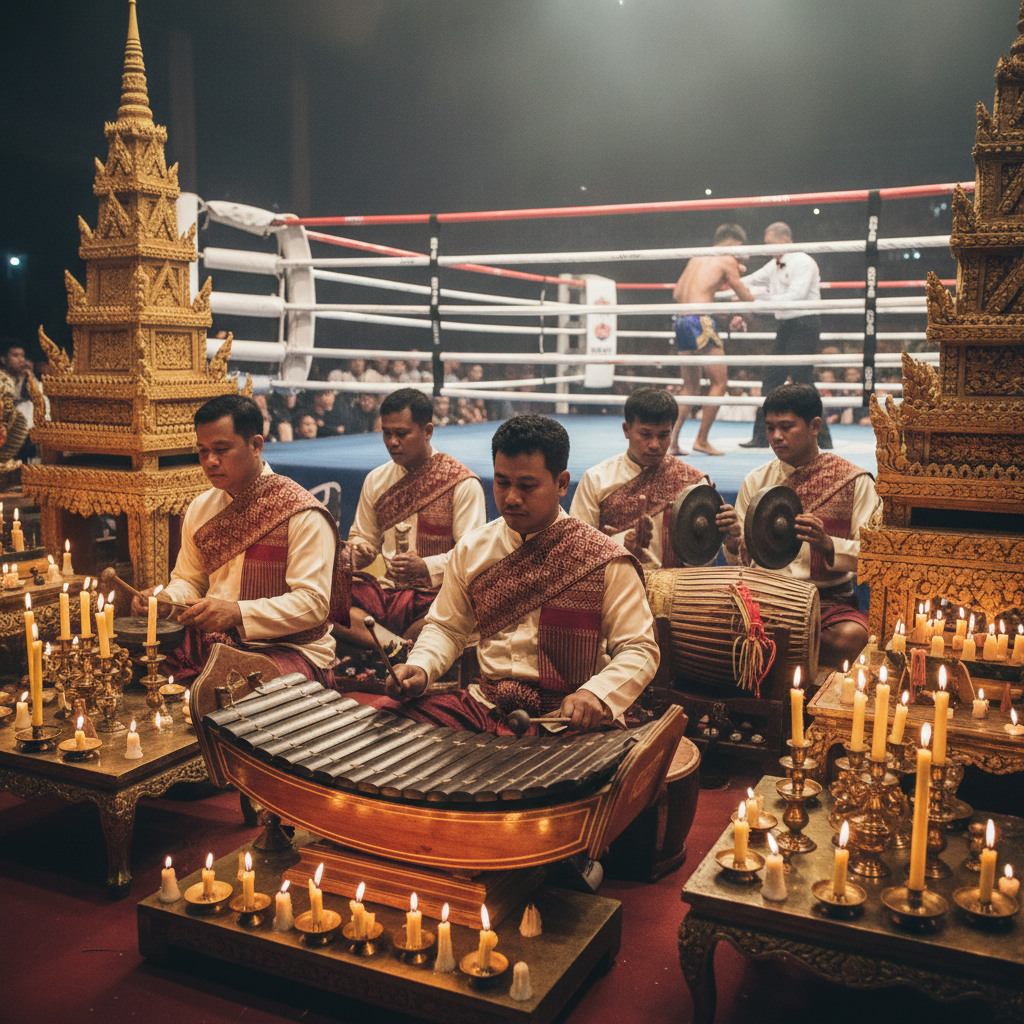 Traditional Khmer Pinpeat musicians performing