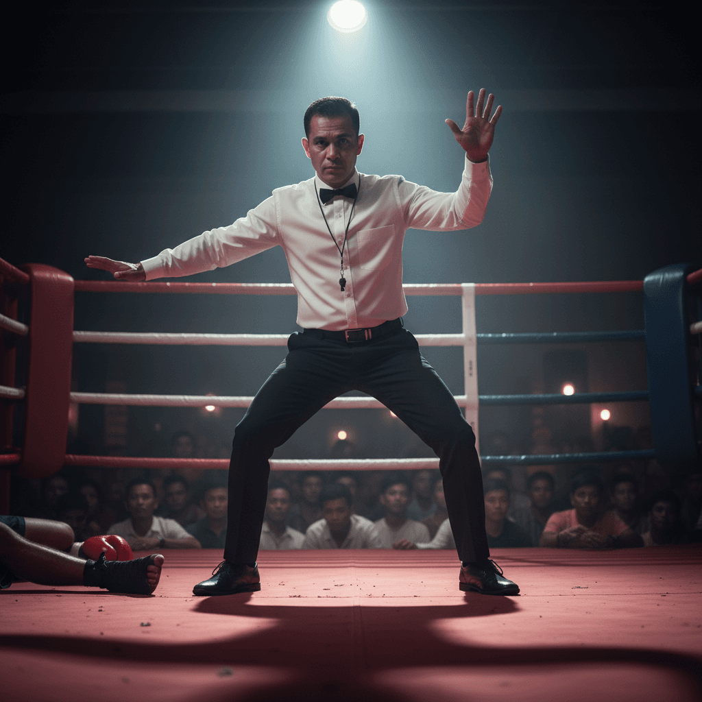 Referee in a Cambodian boxing ring