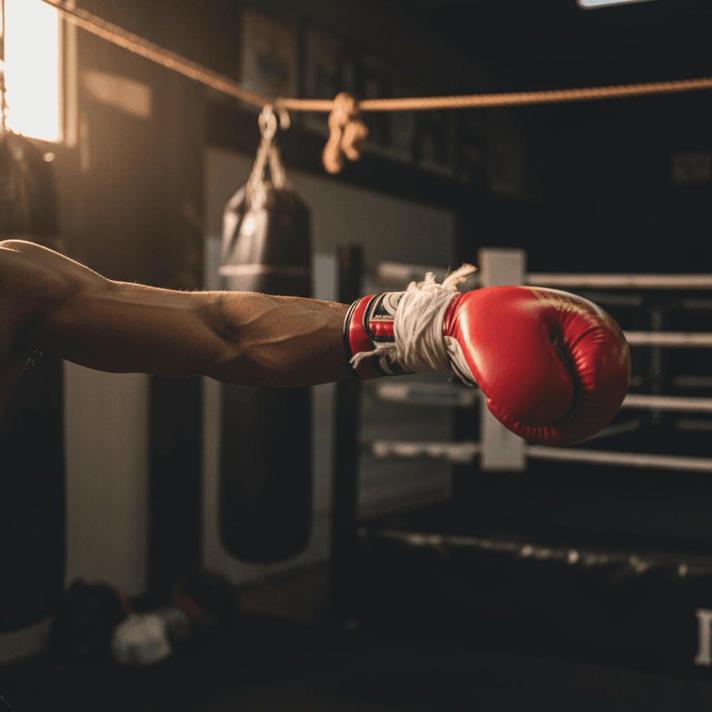 Elbow strike in a Cambodian boxing gym
