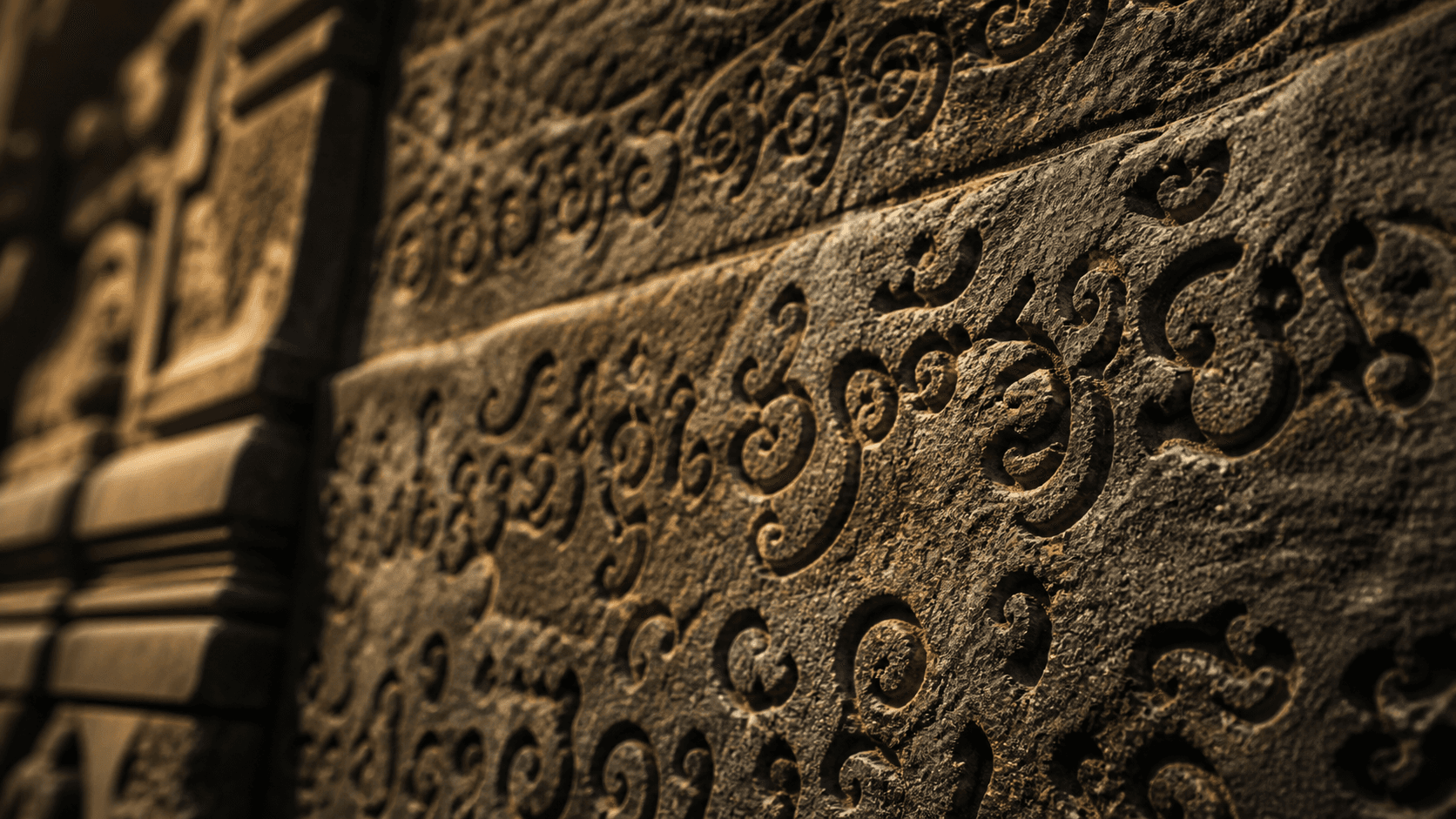 Ancient Khmer script carved in stone